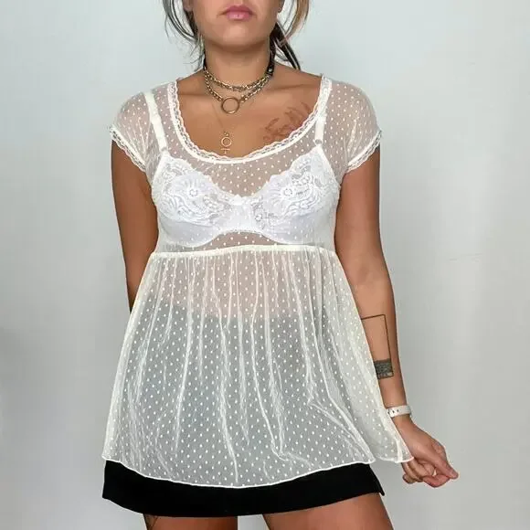 Mesh dot babydoll top white - Picture 5 of 5